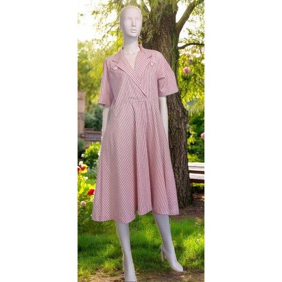 Vintage Fit and Flare Midi Dress 12 Pockets Tennis Academia Church 50s Revival - Picture 1 of 6